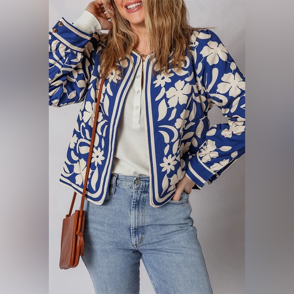 Sundayup Jackets & Blazers - SundayUp Flower Print Open Front Elegant Jacket